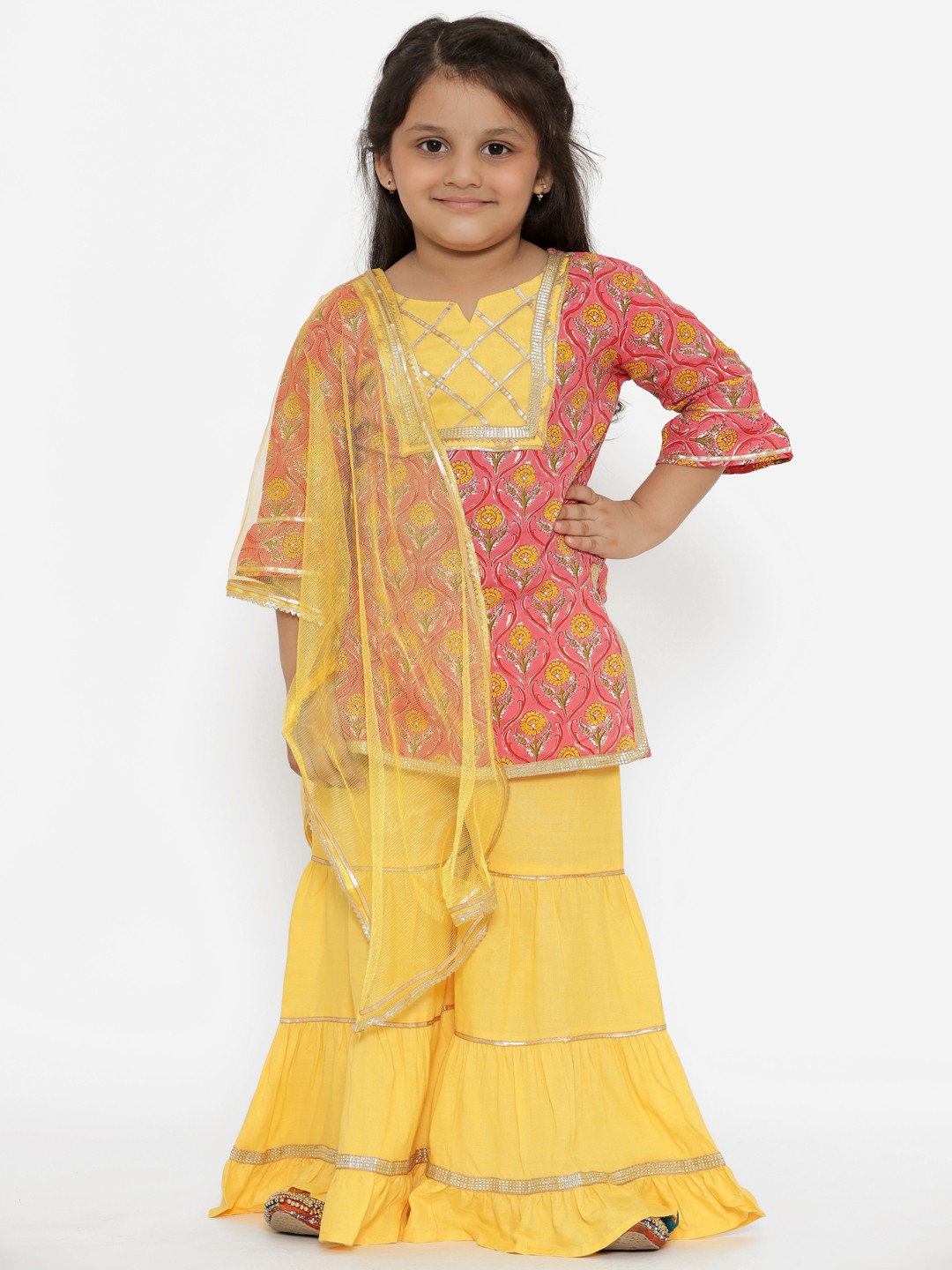 

Readiprint Fashions Girls Pink Ethnic Printed Pure Cotton Kurti with Sharara & Dupatta