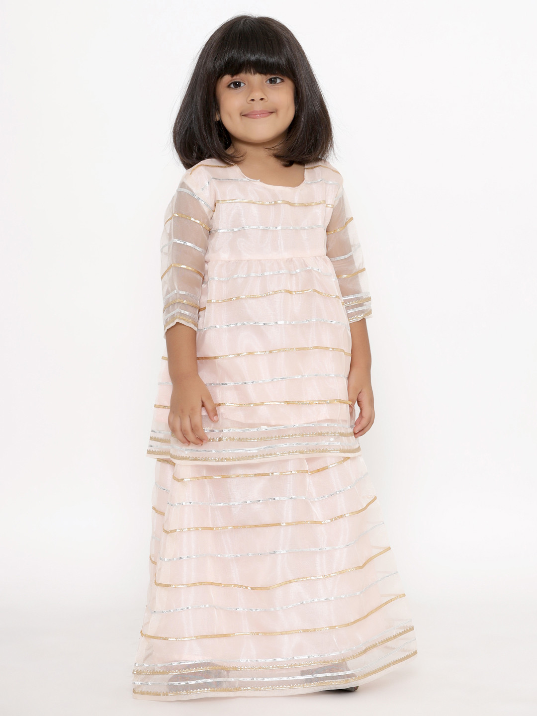 

Readiprint Girls Pink Empire Gotta Patti Kurti with Skirt