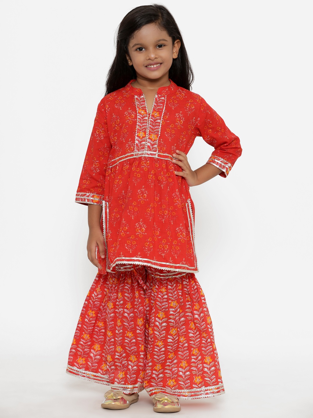 

Readiprint Fashions Girls Red Ethnic Printed Pure Cotton Kurta with Sharara