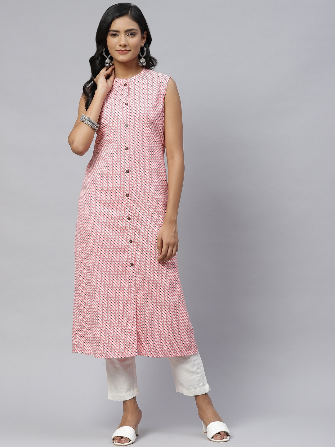 

clorals Women Pink & Blue Printed Liva Kurta
