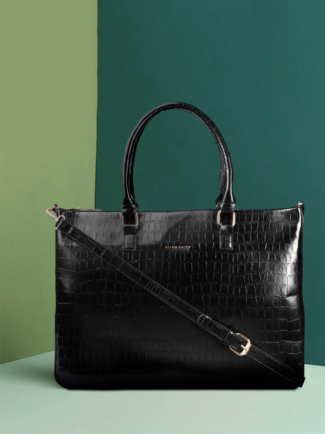 

Allen Solly Black Textured PU Structured Handheld Bag