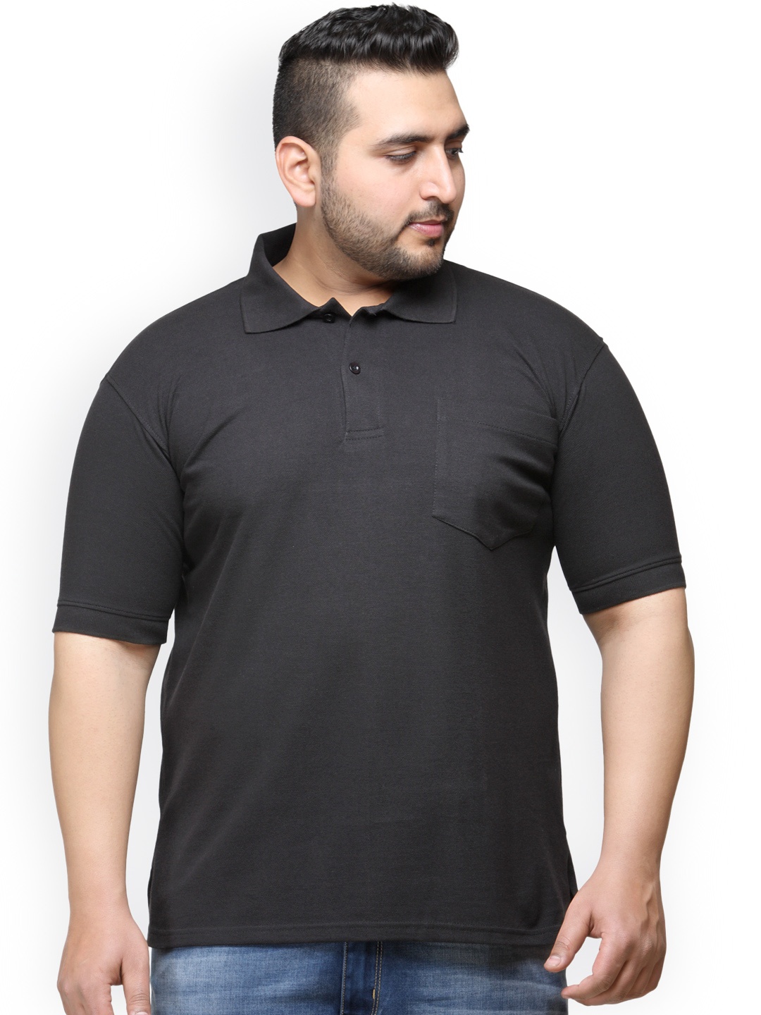 

plusS Men Black Polo T-shirt
