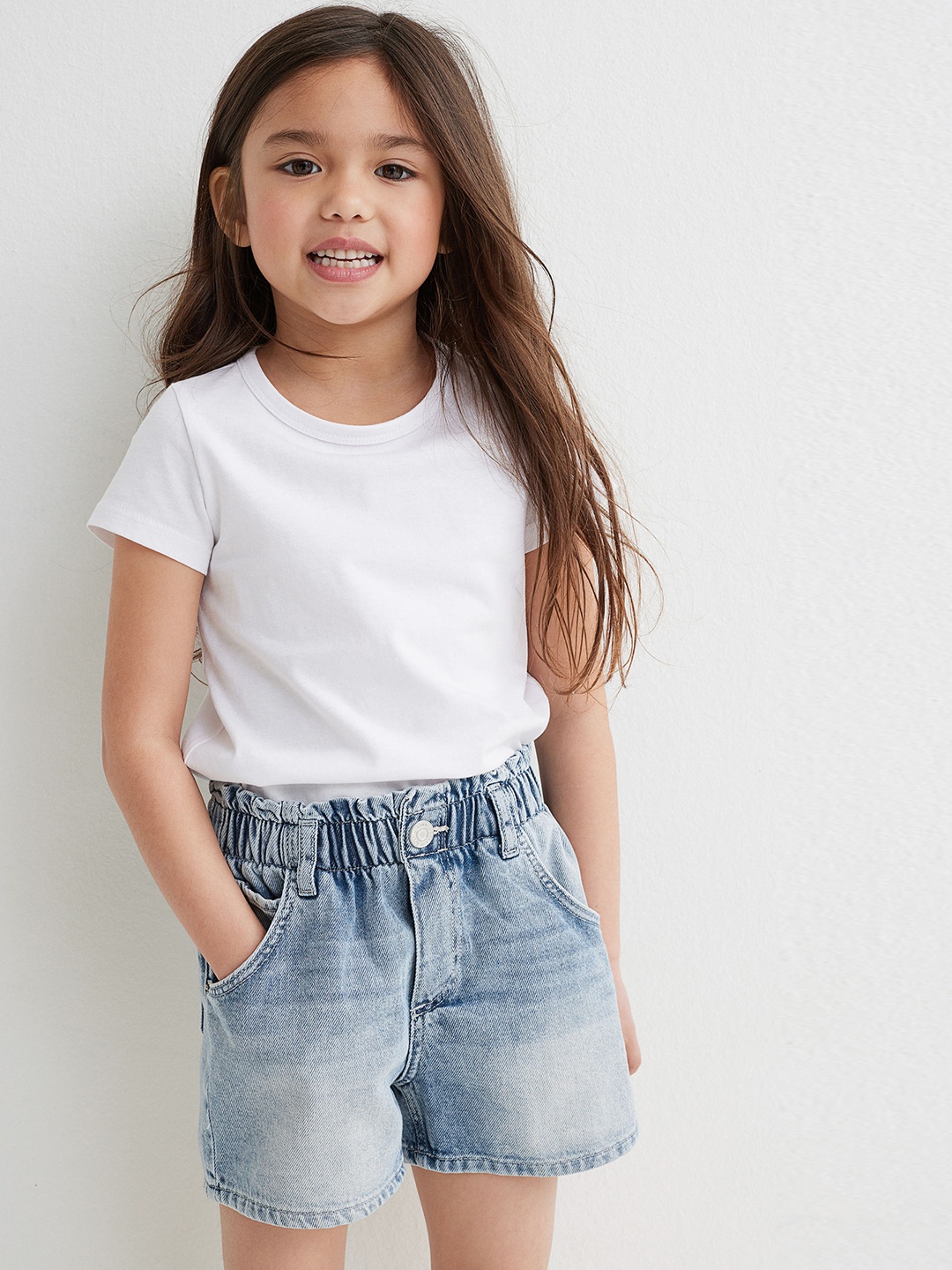

H&M Girls Blue Cotton Denim Paper Bag Shorts