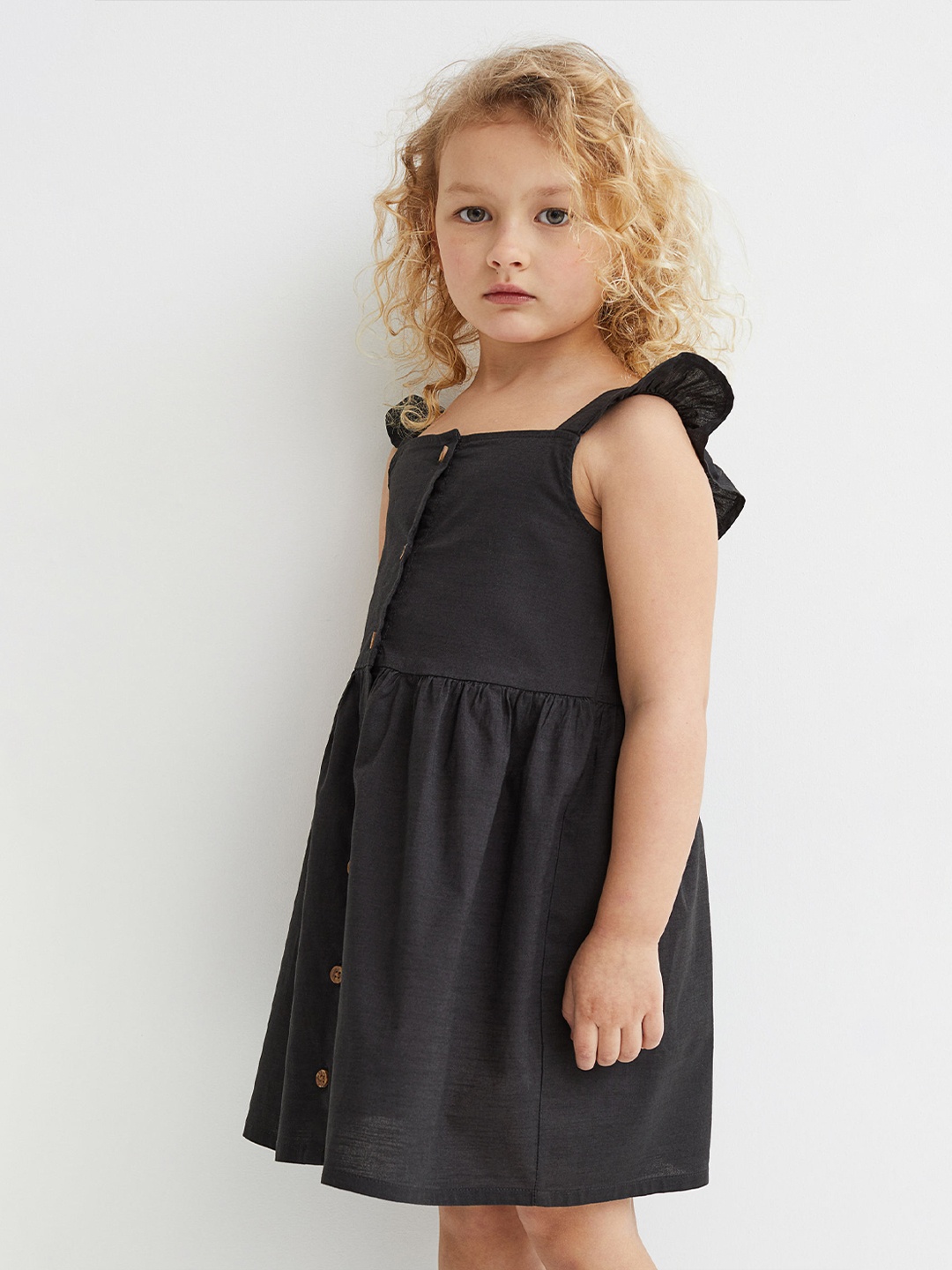 

H&M Girls Black Solid Fit & Flare Cotton Dress