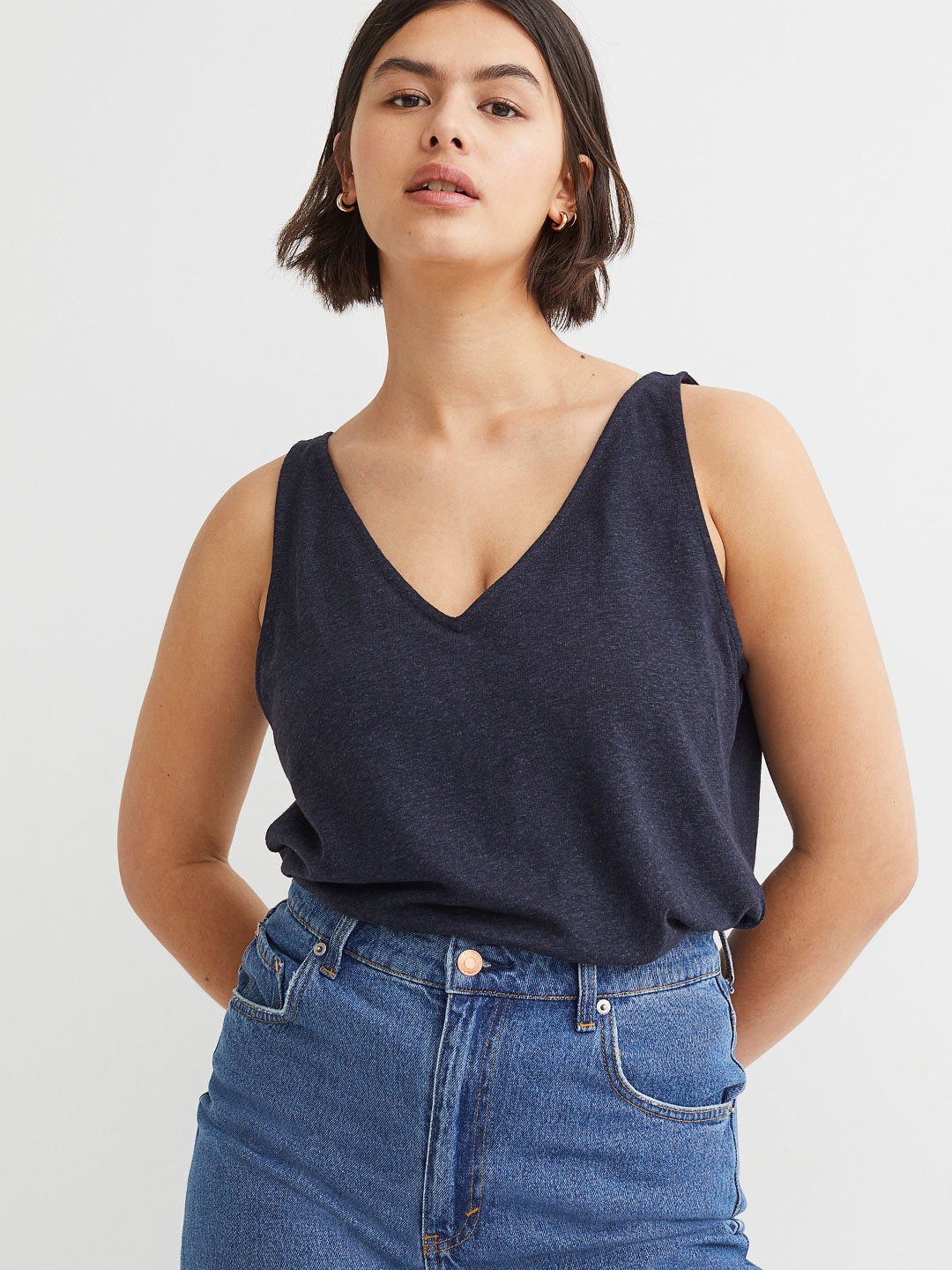 

H&M Women Blue Linen-blend Vest Top