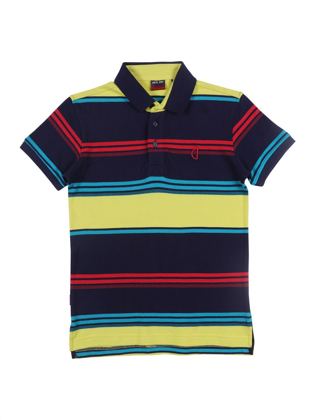 

Gini and Jony Boys Blue & Yellow Colourblocked Polo Collar T-shirt