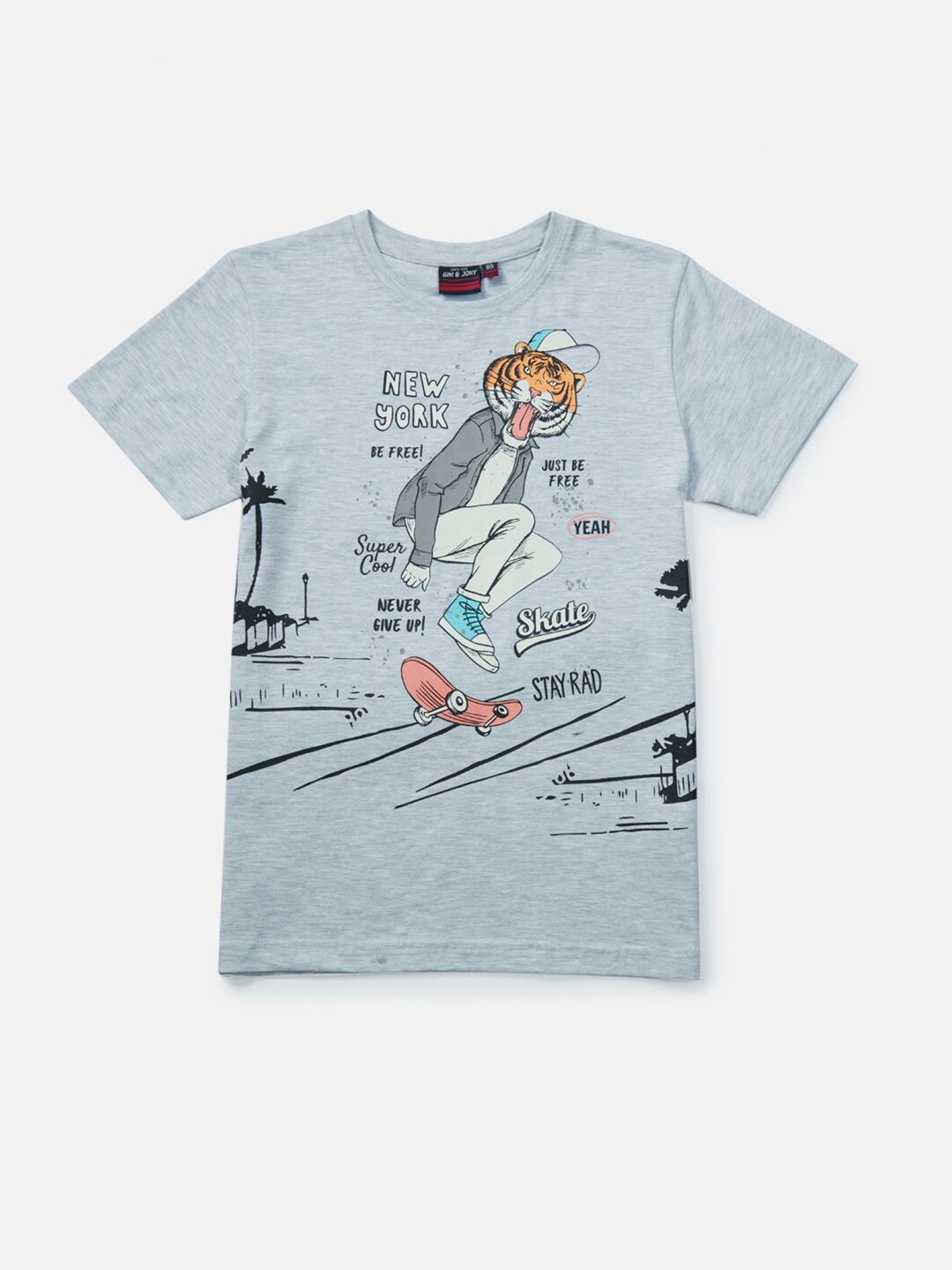 Gini and Jony Boys Grey Printed T-shirt