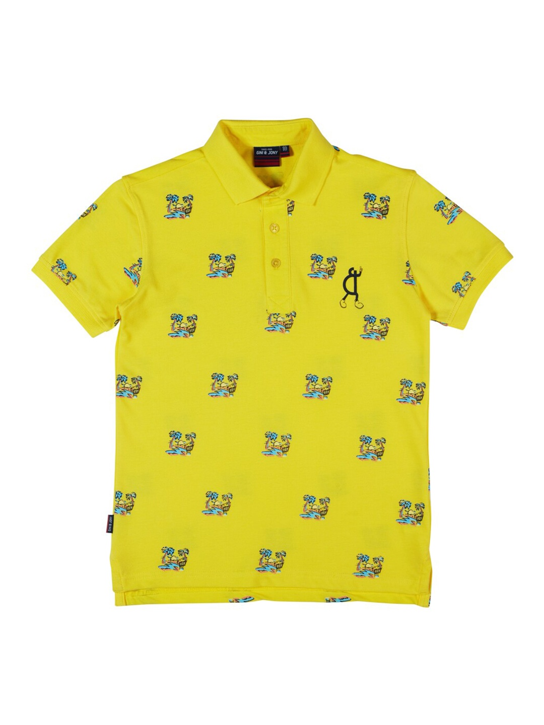 

Gini and Jony Boys Yellow Printed Polo Collar T-shirt