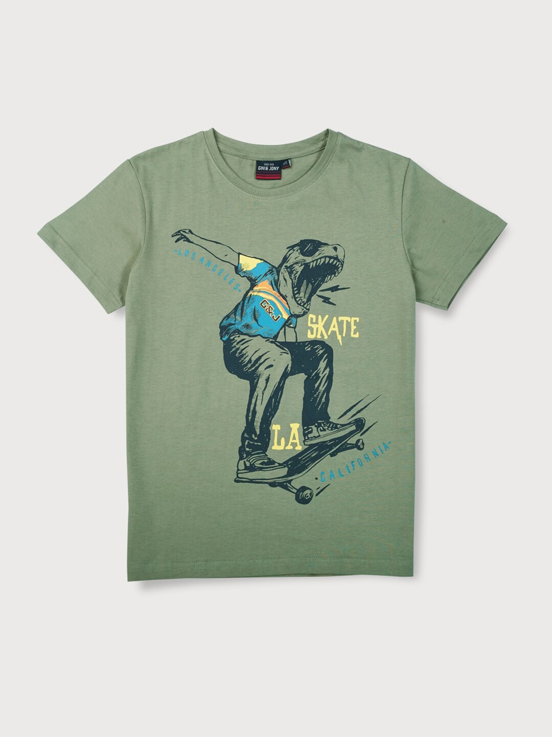 

Gini and Jony Boys Olive Green Printed T-shirt