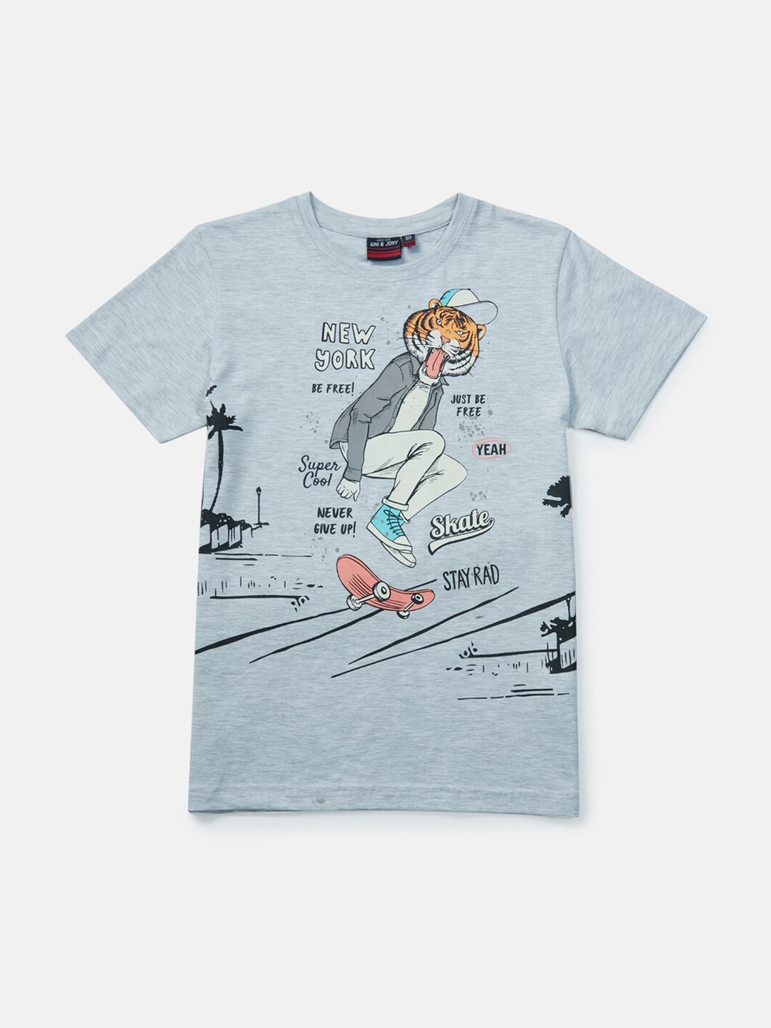 Gini and Jony Boys Grey Printed T-shirt