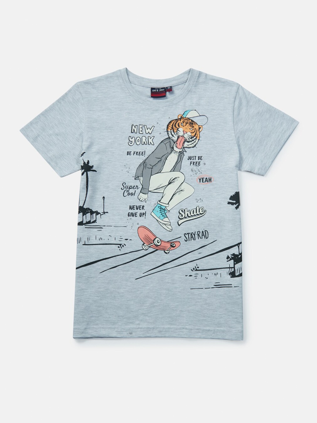 

Gini and Jony Boys Grey Printed T-shirt