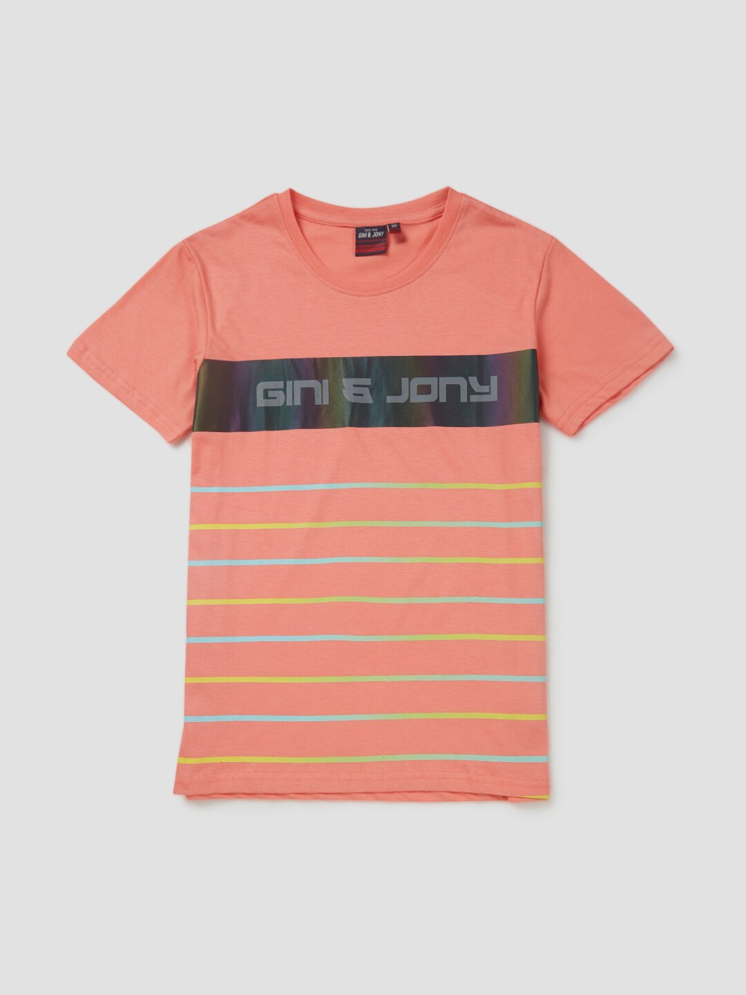 

Gini and Jony Boys Peach-Coloured Striped T-shirt