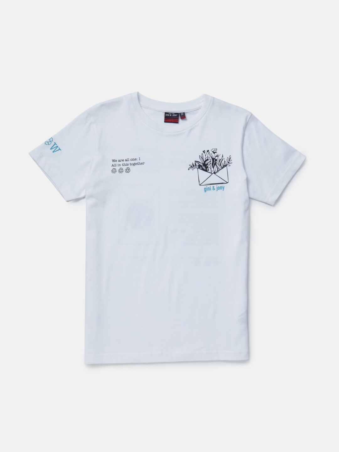 

Gini and Jony Boys White Printed T-shirt