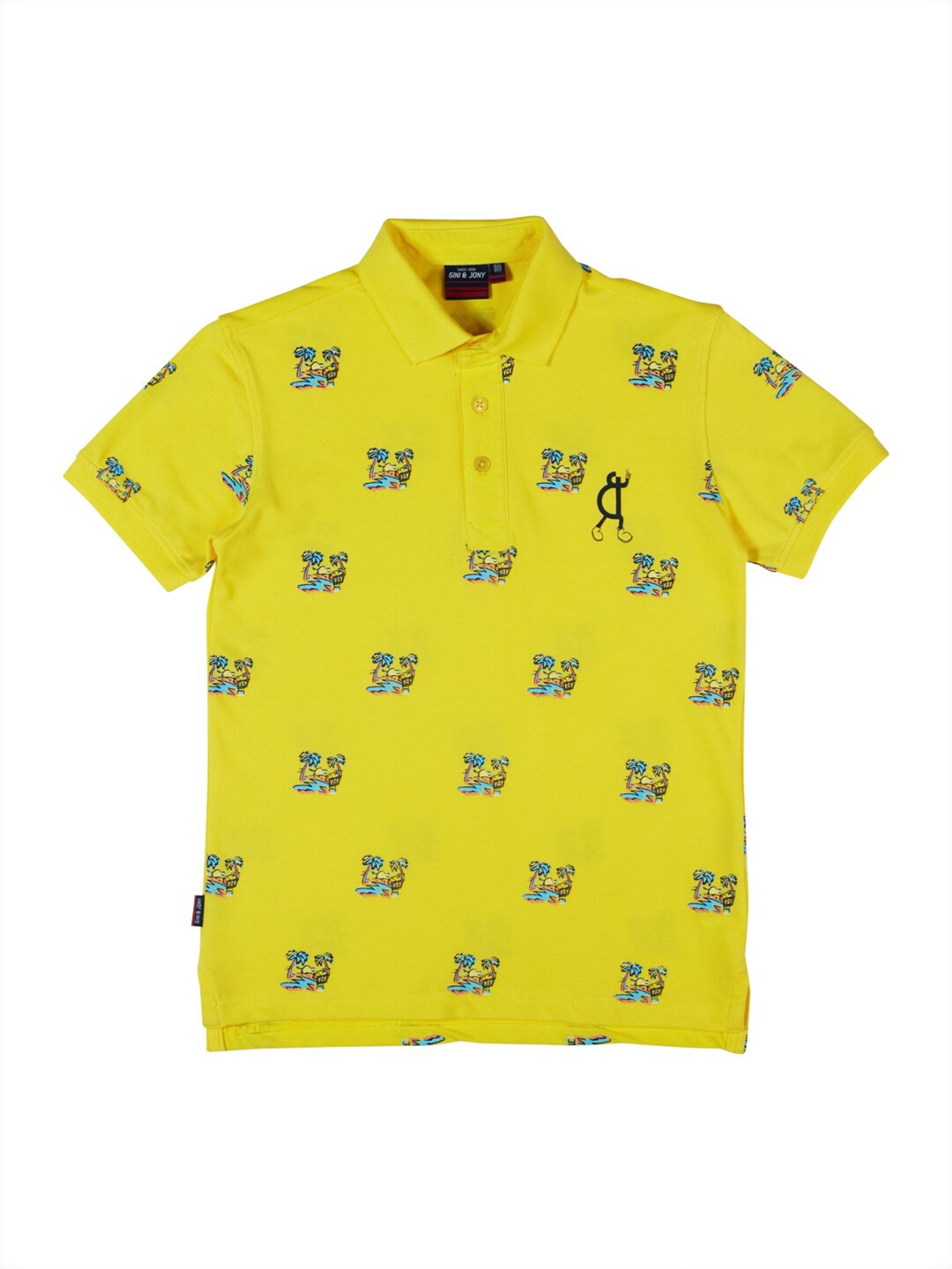 

Gini and Jony Boys Yellow Printed Polo Collar T-shirt