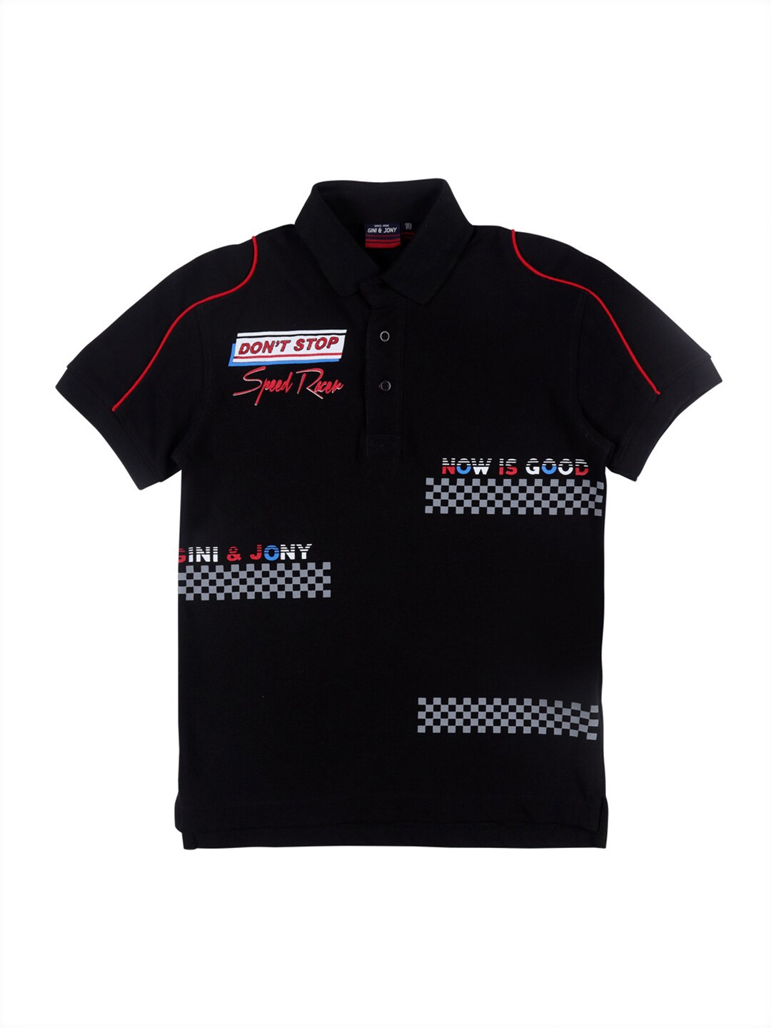 

Gini and Jony Boys Black Printed Polo Collar T-shirt