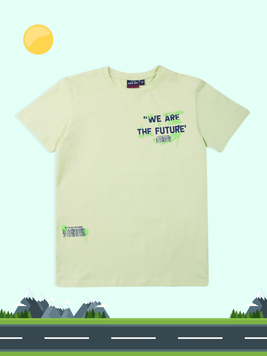 

Gini and Jony Boys Green Typography Printed T-shirt