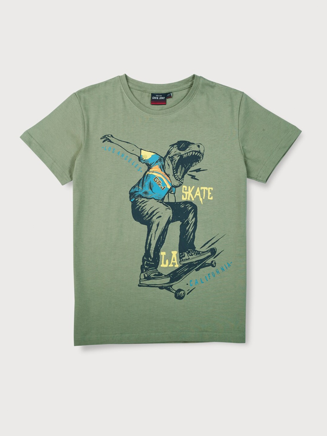 

Gini and Jony Boys Olive Green Printed T-shirt