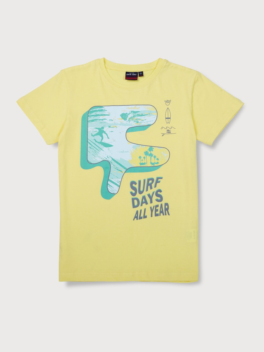 

Gini and Jony Boys Yellow Printed T-shirt