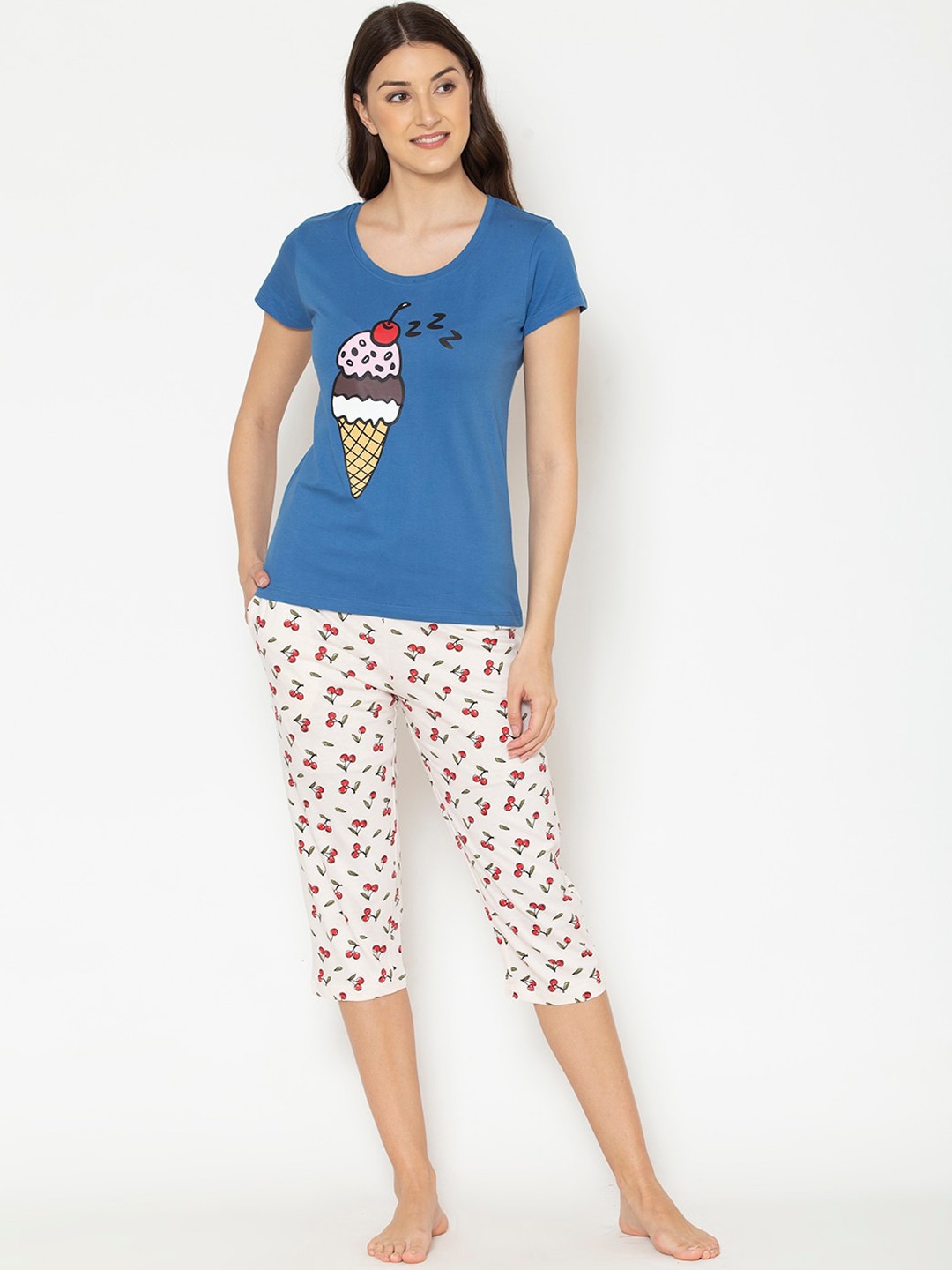 

Lounge Dreams Women Blue & White Printed Pure Cotton Night Suit