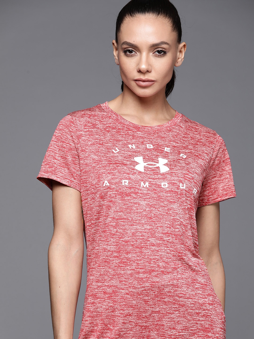 

UNDER ARMOUR Women Red & Off White Tech Twist Arch Oversized T-shirt, Coral