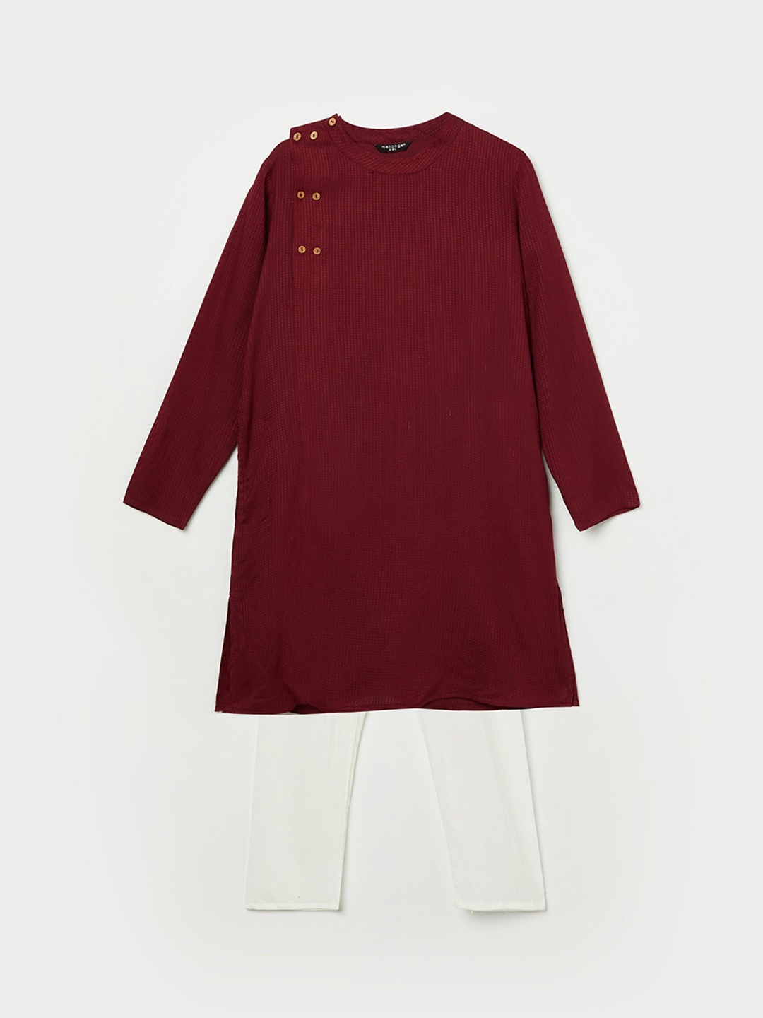 

Melange by Lifestyle Boys Maroon Embroidered Angrakha Kurta with Pyjamas