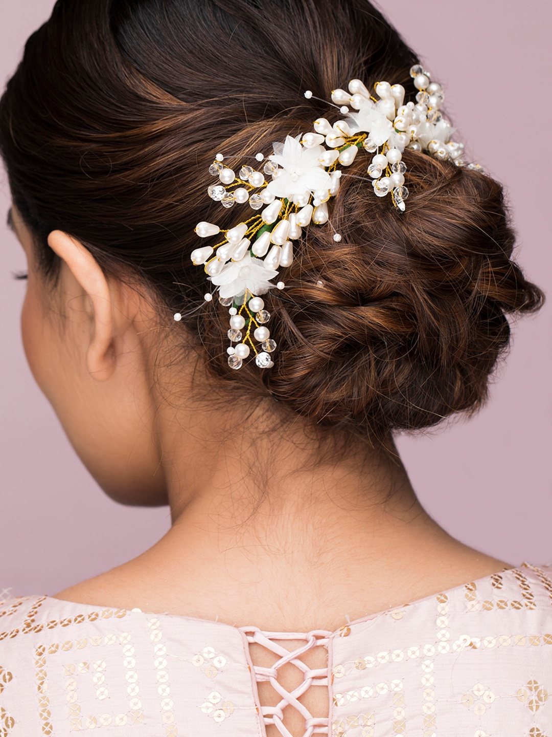 

Rubans Women White & Gold-Toned Hair Accessory Set