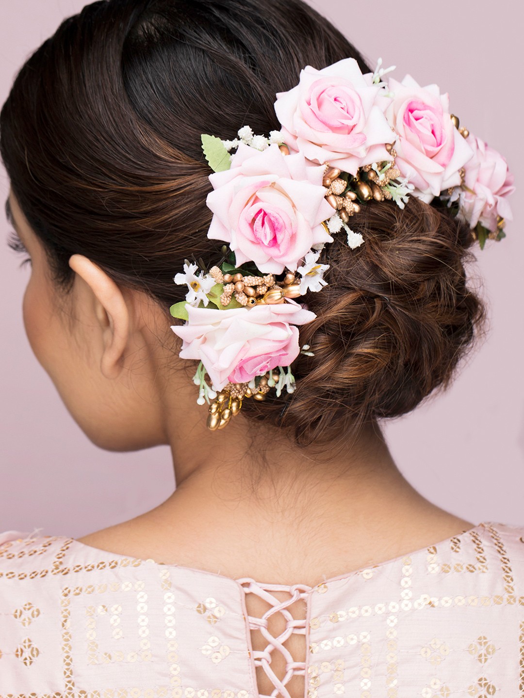 

Rubans Women Pink & Gold-Toned Beaded Hair Bun Hair Accessory