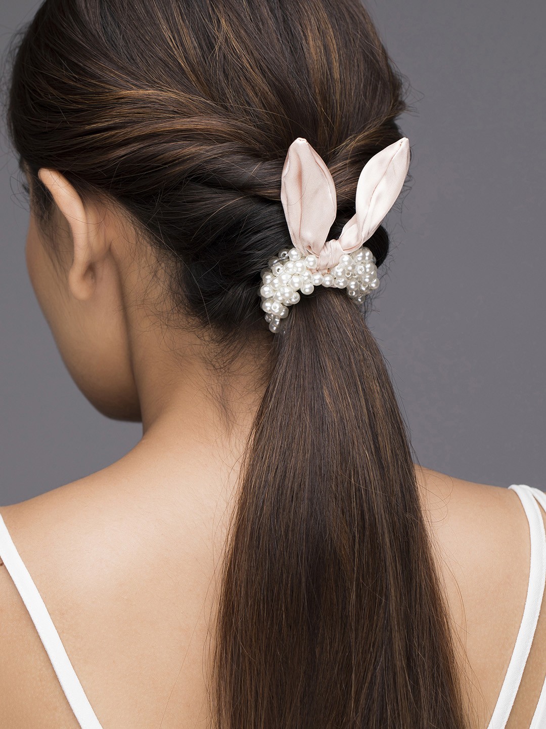 

Rubans Women White & Black Set of 2 Beaded Ponytail Holders