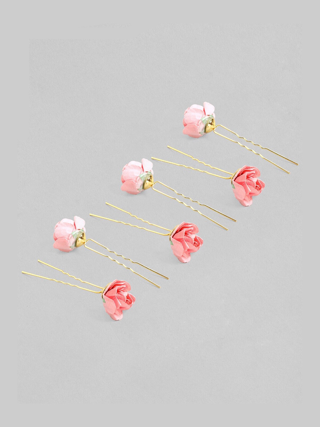 

Rubans Women Gold-Plated & Peach-Coloured Set of 6 U Pins