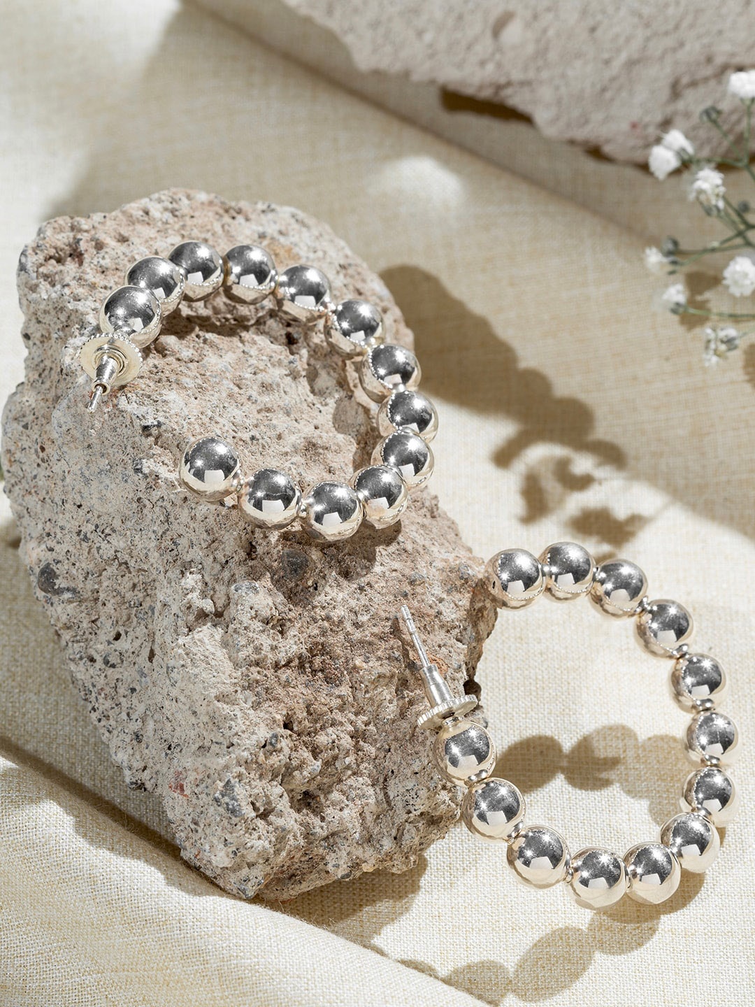 

MNSH Silver Plated Beaded Hoop Earrings