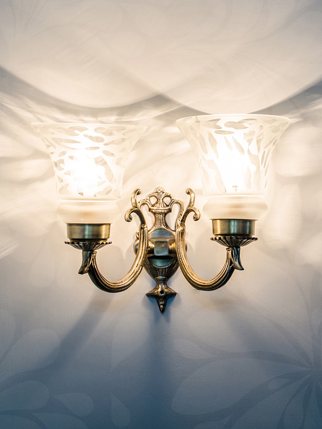 

Fos Lighting Gold-Toned & White Double Wallchiere
