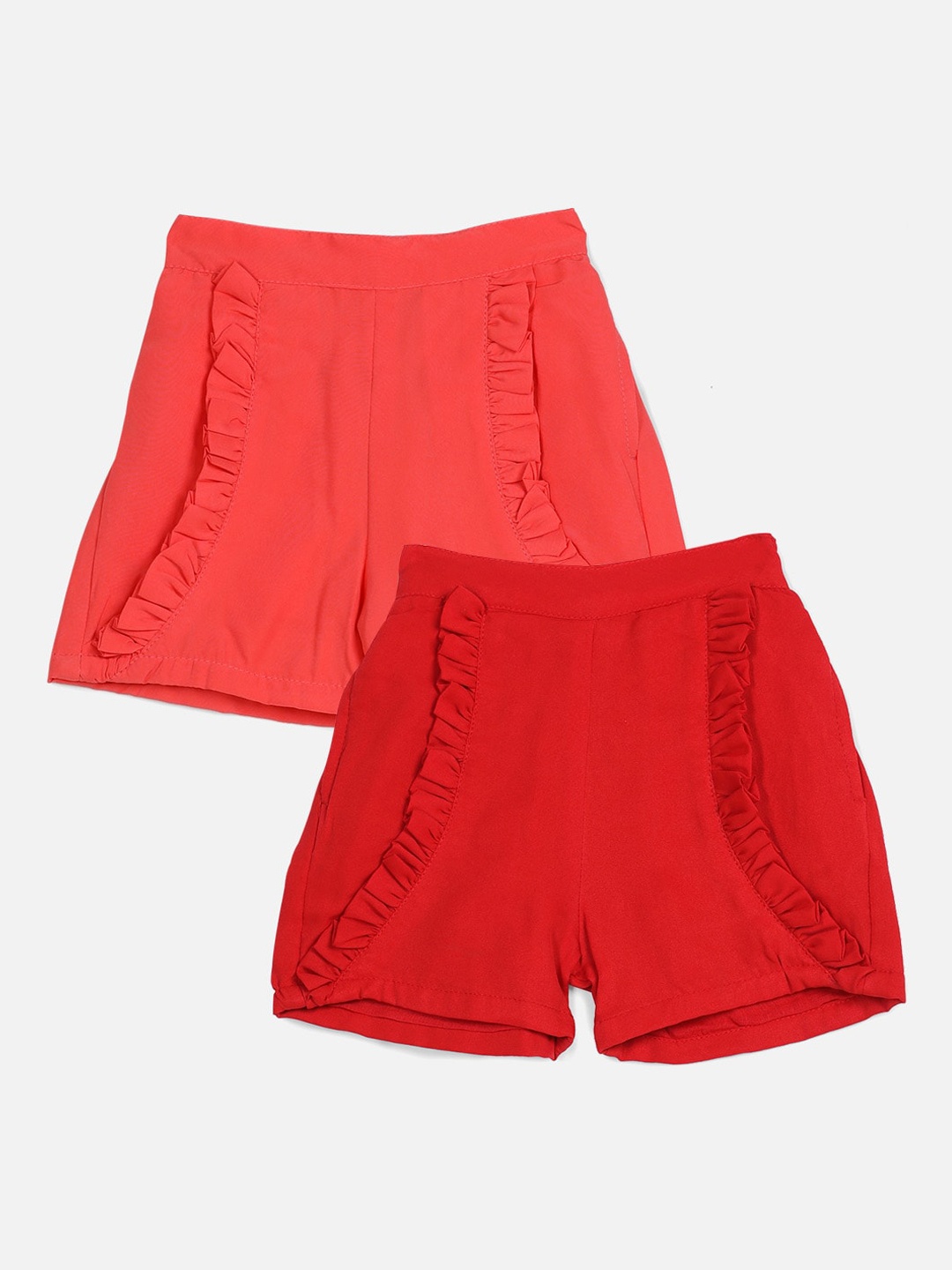 

Cutiekins Girls Peach & Red Pack Of 2 Solid Shorts