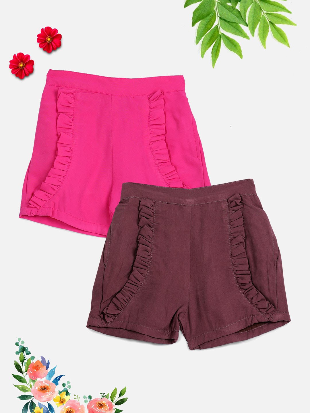 

Cutiekins Girls Pink & Burgendy Pack Of 2 Solid Shorts
