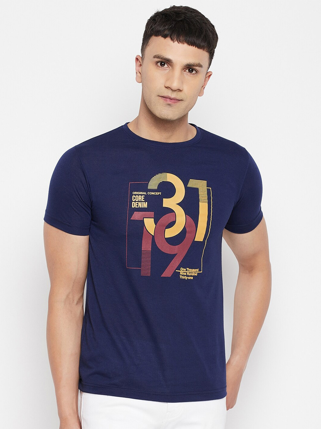 

FirstKrush Men Navy Blue Typography Printed T-shirt