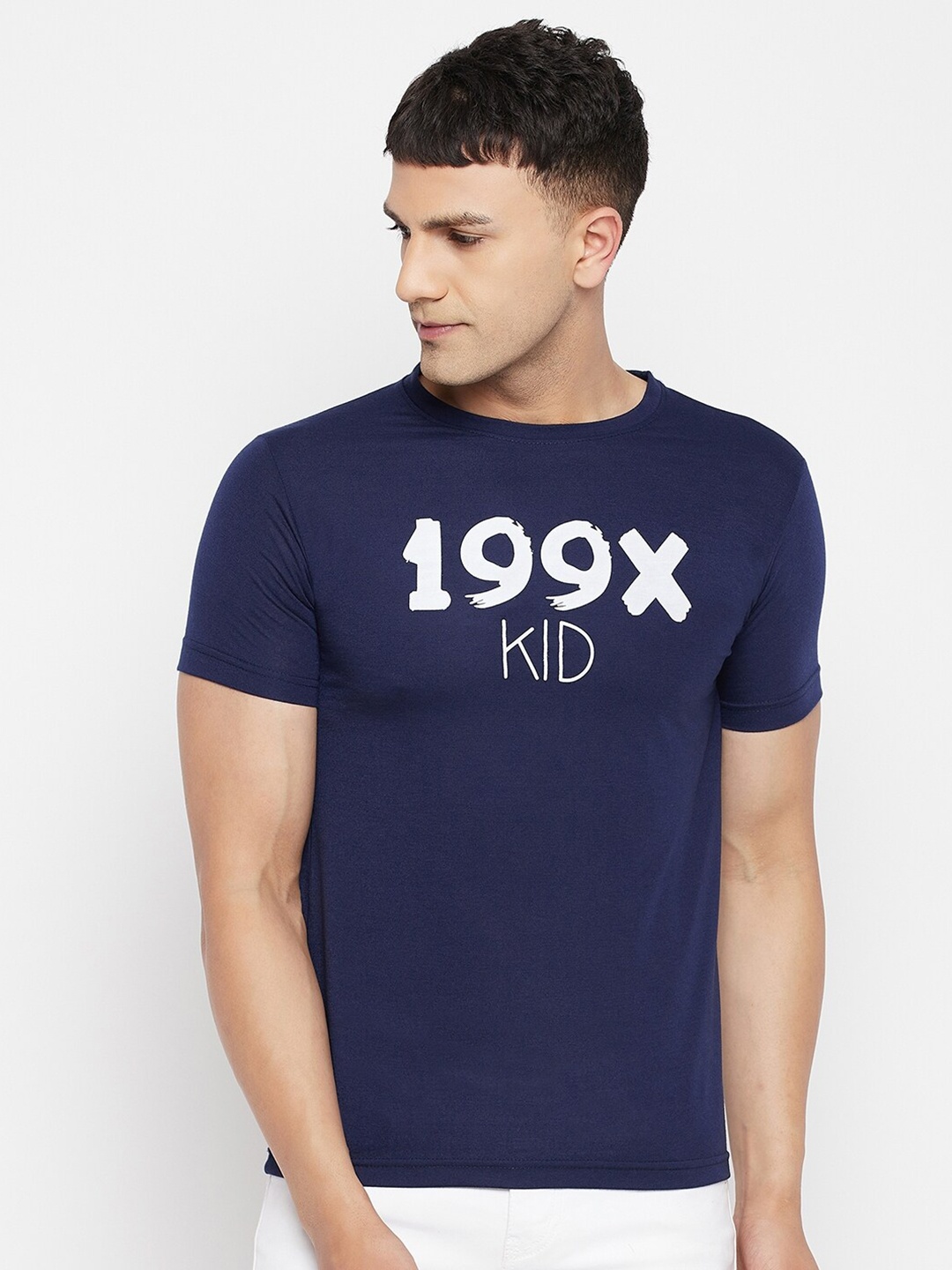 

FirstKrush Men Navy Blue Typography Printed T-shirt