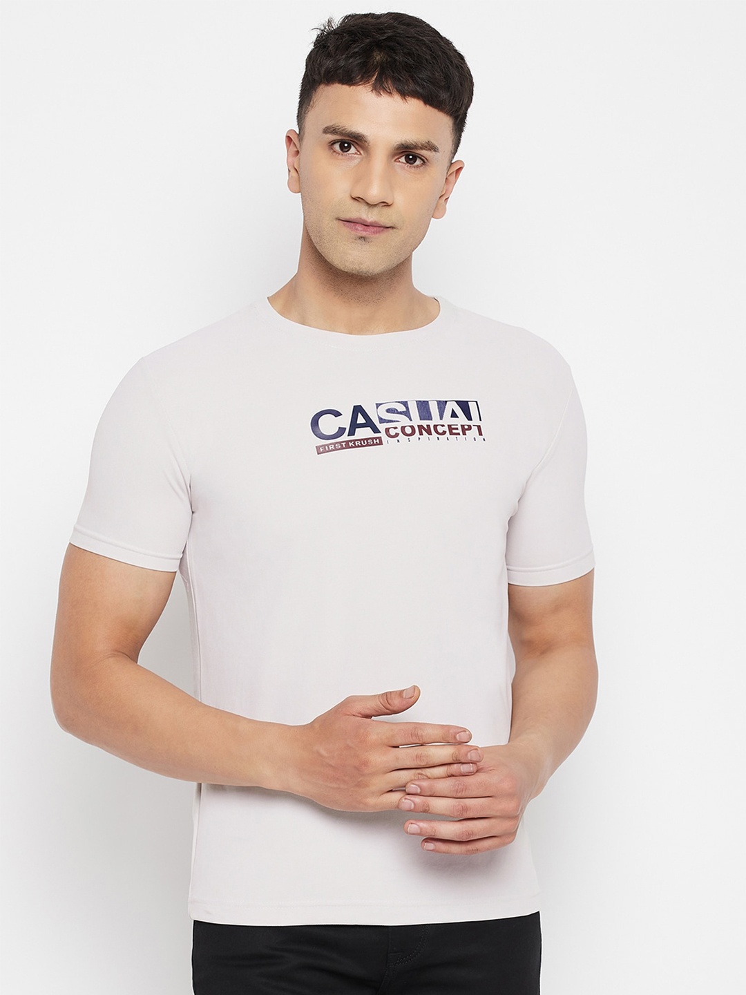 

FirstKrush Men Off White Typography T-shirt