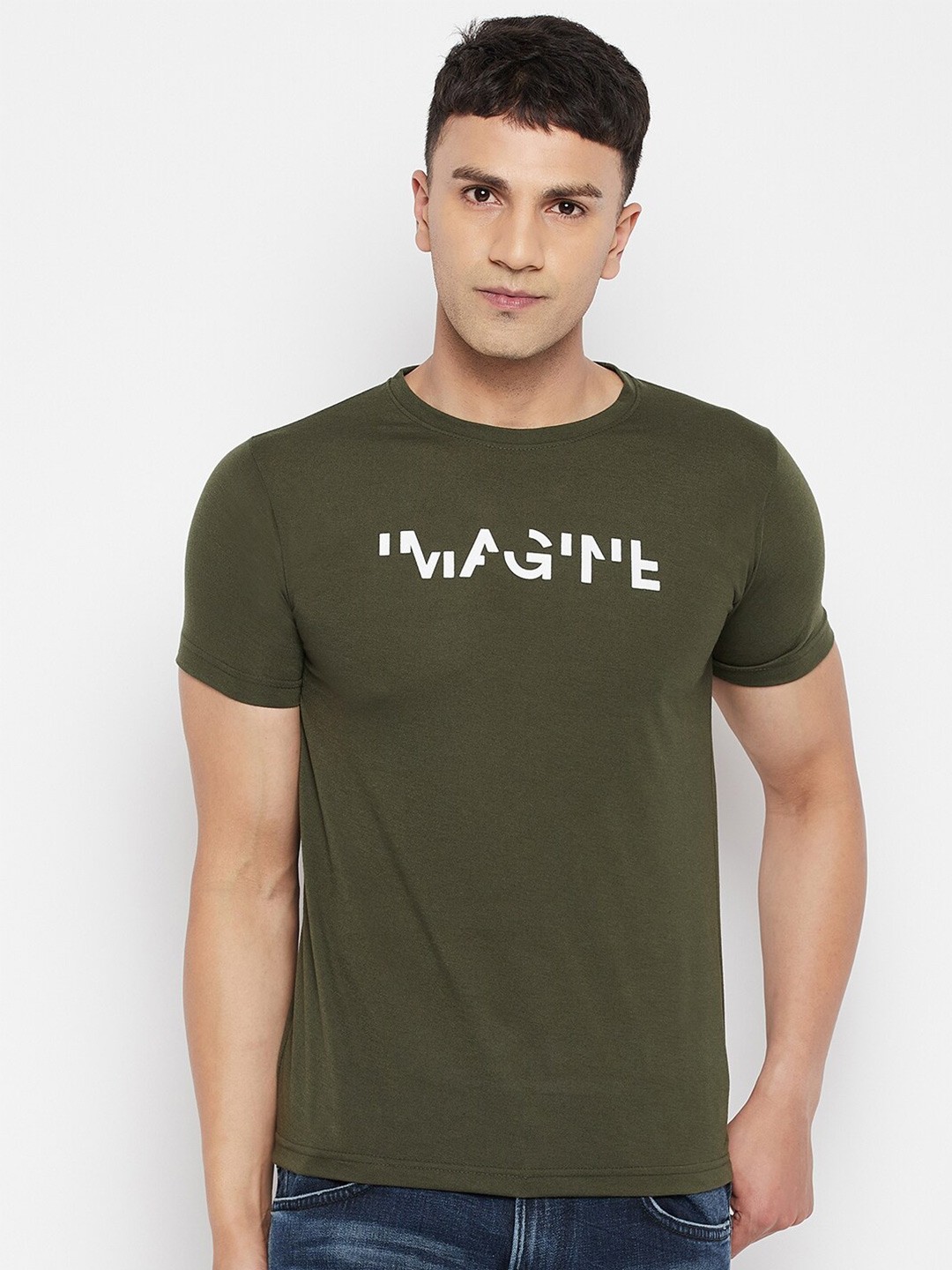 

FirstKrush Men Olive Green Printed T-shirt