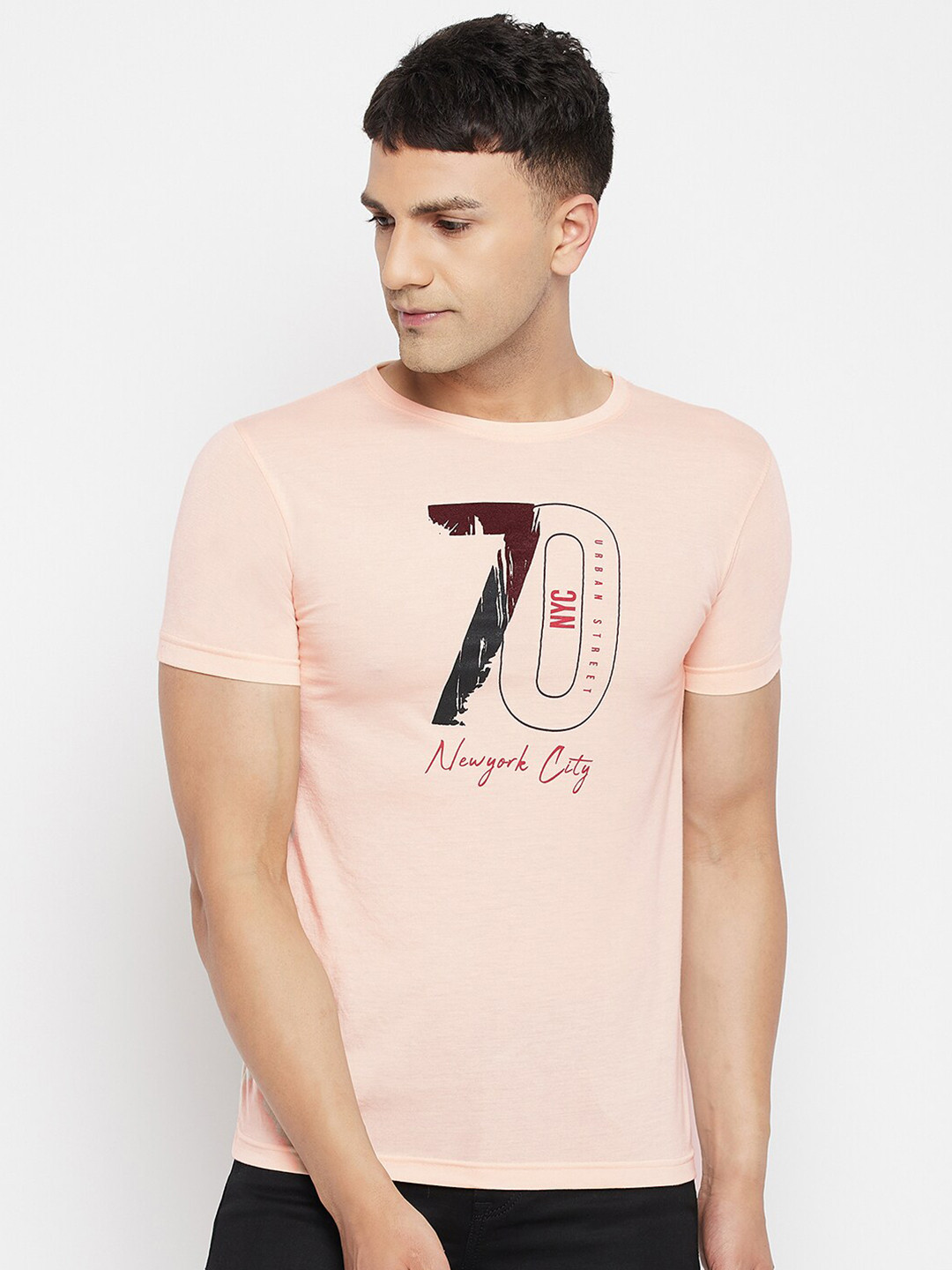 

FirstKrush Men Peach-Coloured Typography Printed T-shirt