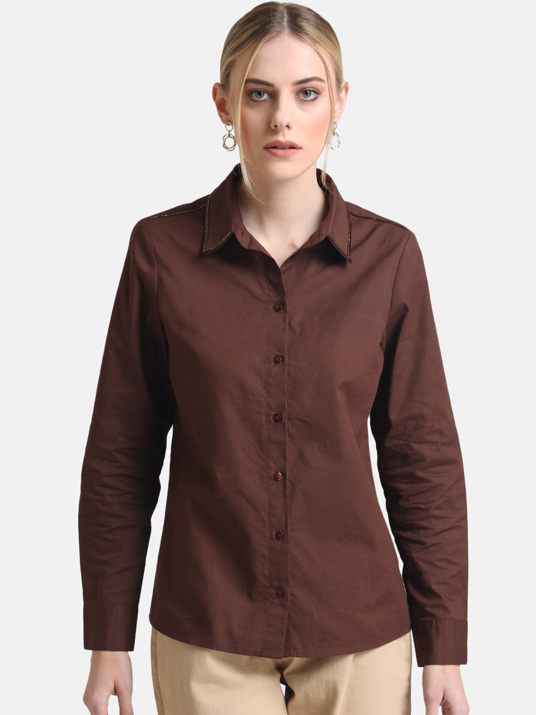 

Kazo Women Brown Boxy Semiformal Shirt