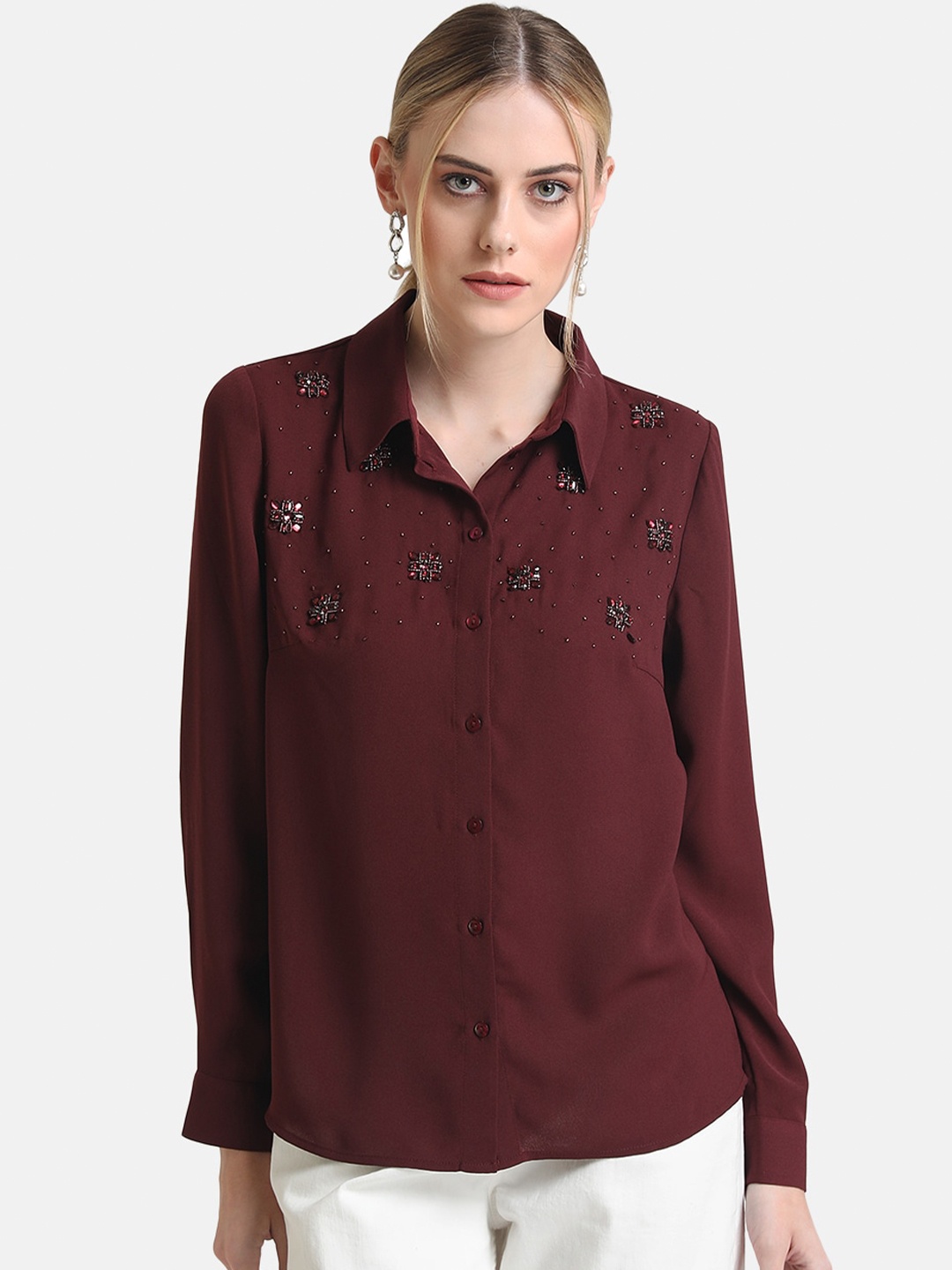

Kazo Women Maroon Casual Shirt