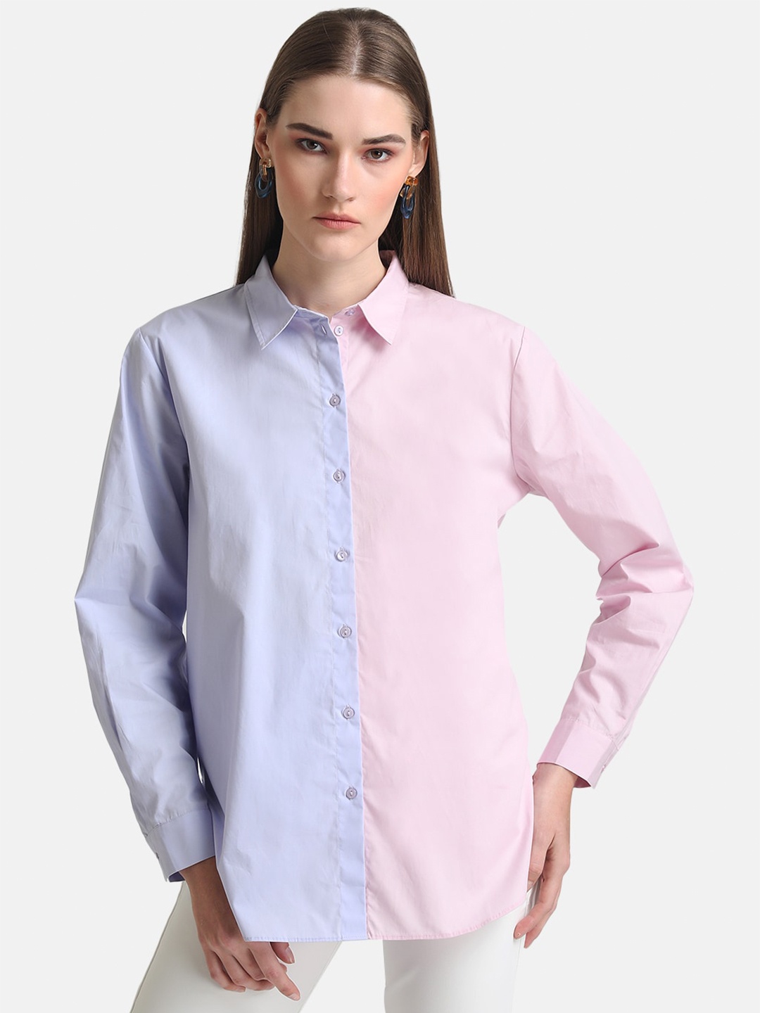 

Kazo Women Pink Boxy Colourblocked Casual Shirt