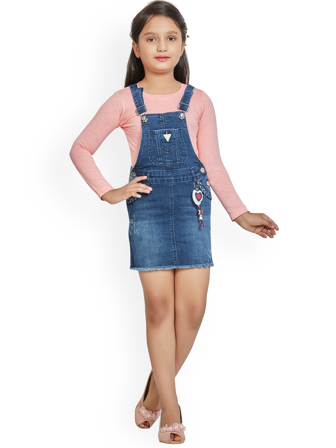 

Peppermint Girls Blue Solid Dungaree With Top