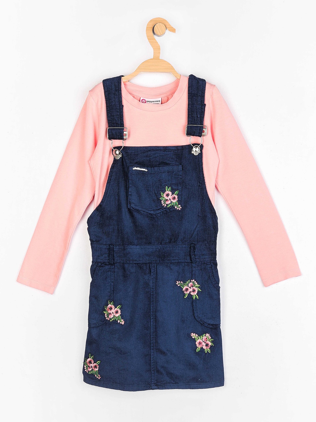 

Peppermint Girls Navy Blue Pure Cotton Dungaree With T-Shirt