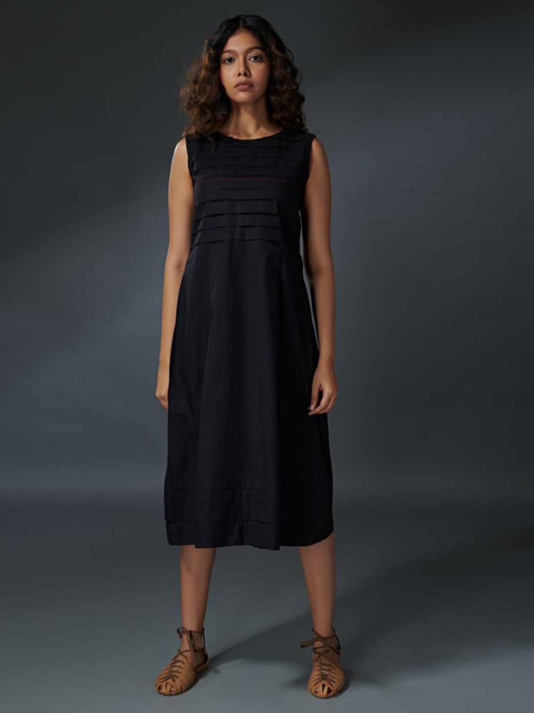 

the kaatn trail Black A-Line Midi Cotton Dress