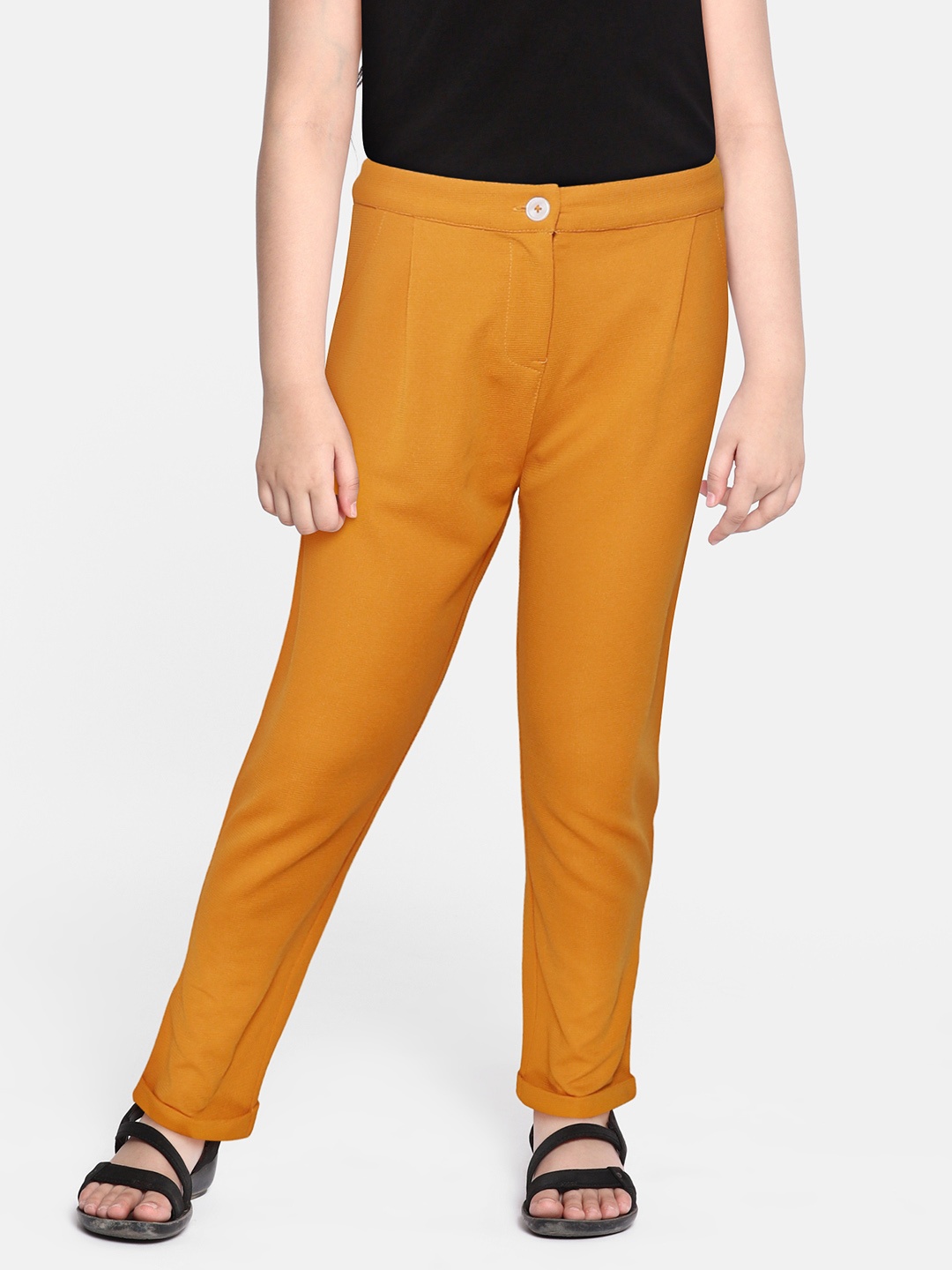 

luyk Girls Mustard Yellow Solid High-Rise Pleated Trousers