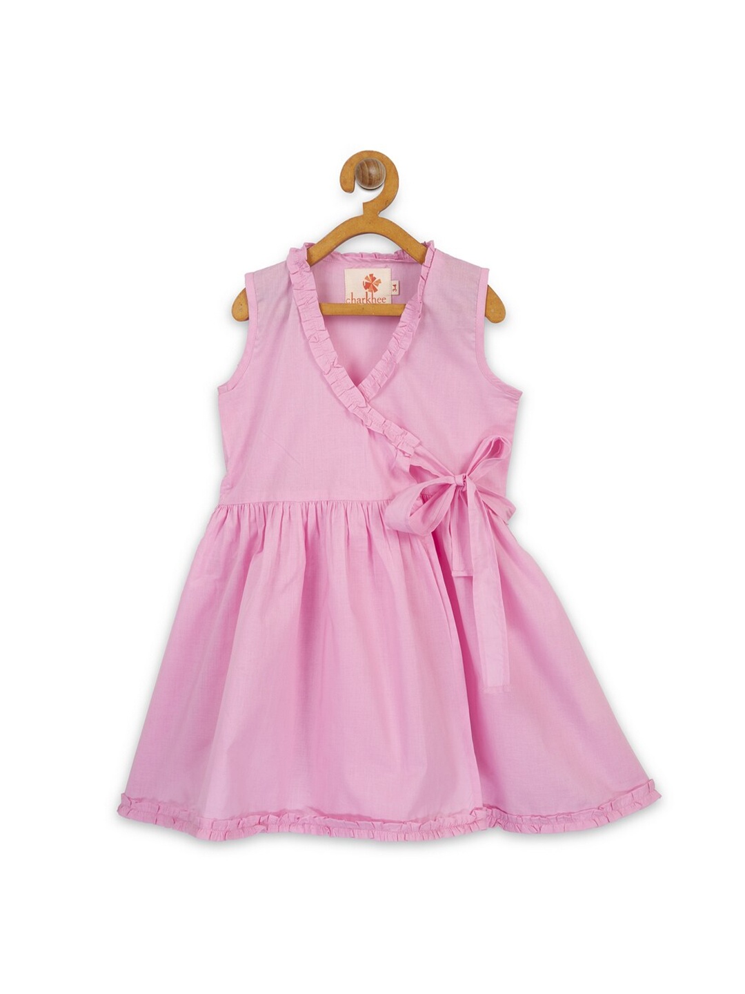 

charkhee Girls Pink Ruffled Wrap Dress