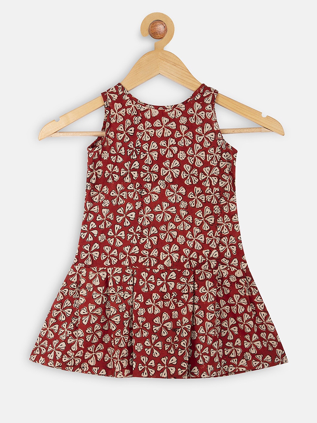 

charkhee Girls Red Floral Drop-Waist Dress