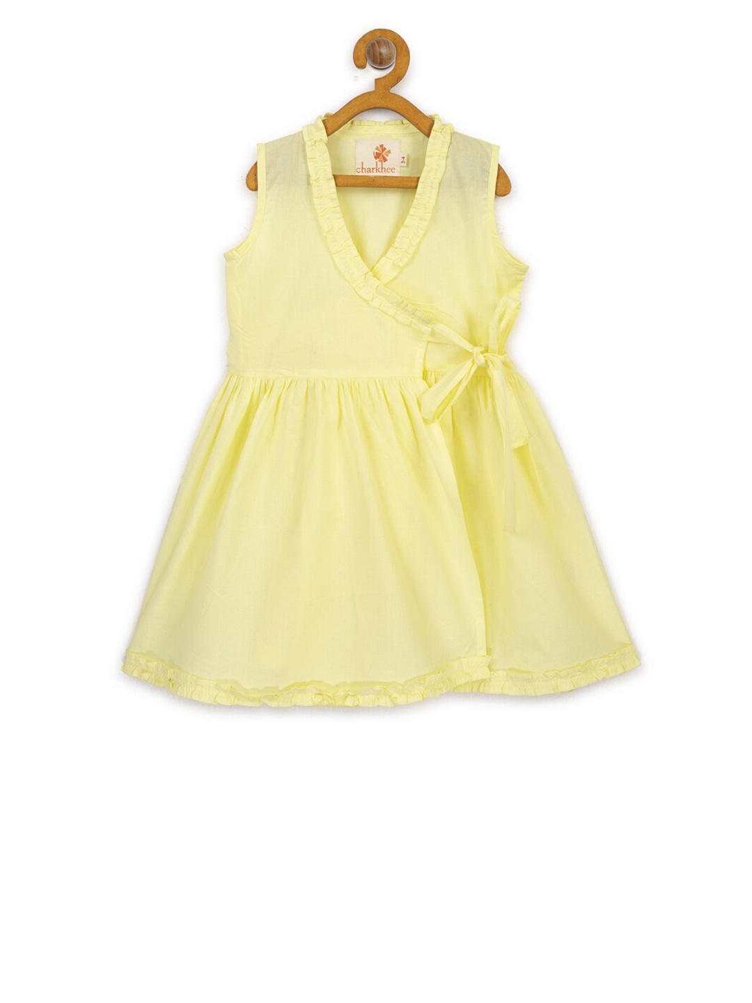 

charkhee Girls Yellow Ruffled Wrap Dress