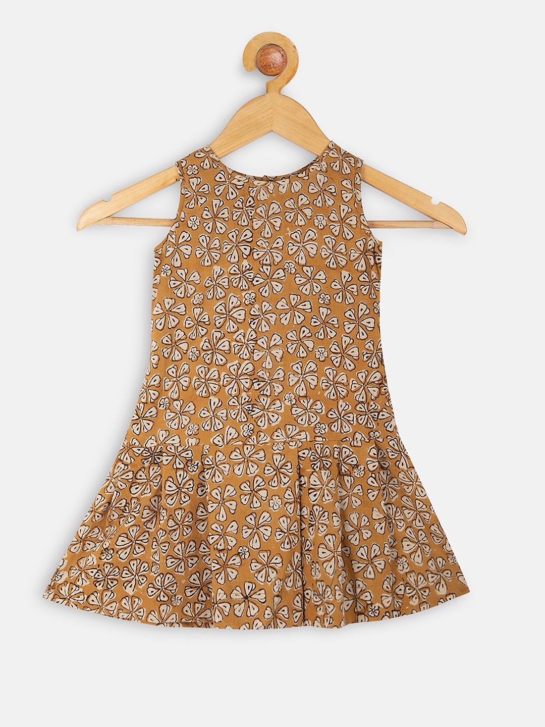 

charkhee Girls Mustard Yellow Floral A-Line Dress