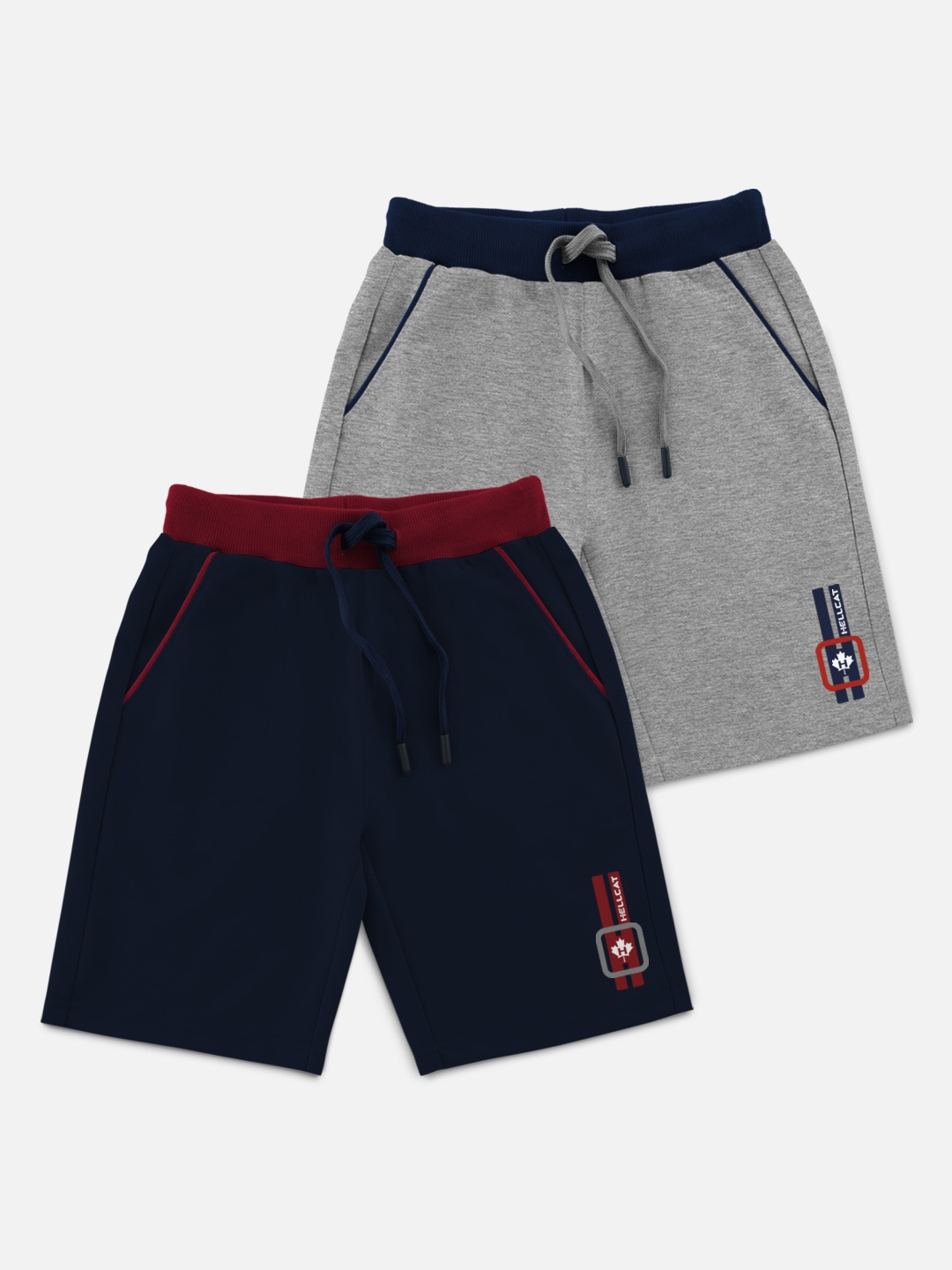

HELLCAT Boys Navy Blue & Grey Set Of 2 Shorts